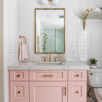 Pink Vanity with Brass Hardware - Master Bathroom