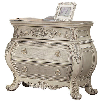 Wooden Nightstand with 3 Drawers Antique White