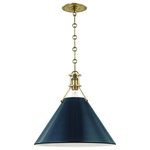 Hudson Valley Lighting - Painted No.2 Large Pendant, Aged Brass, Darkest Blue Shade - Designed by Mark D. Sikes