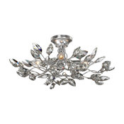 Transitional Semi Flush Silver Leaf With Clear Crystal