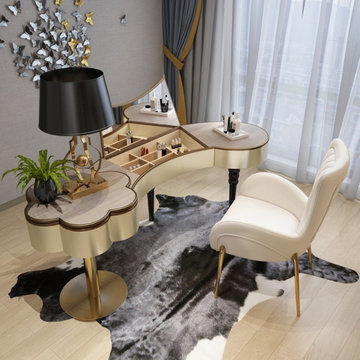 $929.99 Bedroom Makeup Vanity Table with Mirror & Storage Stainless Steel Small