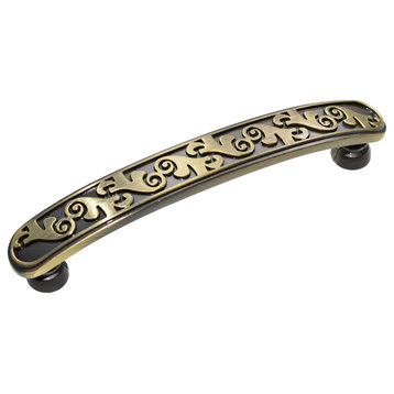 Utopia Alley Roma Antique Brass Cabinet Pull, 3.8" Center to Center, 5 Pack