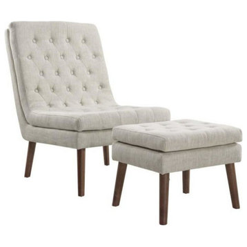 Reginald Upholstered Lounge Chair and Ottoman, Beige