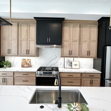 White Oak and Black Split Foyer Modern Kitchen