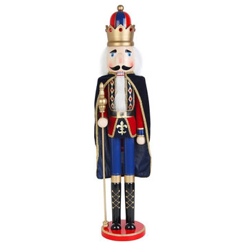Pemberly Row Solid Wood Nutcracker King with Cape in Multi-Color