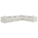 Meridian Furniture - Cube Upholstered Modular Sectional, Cream, 6-Piece: 3 Armless Chair, 3 Corner Chair, Linen Texured Fabric - Treat yourself to some long overdue "me time" when you're seated on this Cube 6-Piece Modular Sectional. This beautiful modular unit is both eye-catching and elegant, features durable linen textured upholstery in a soft cream color that meshes well with nearly any existing color scheme. Pair this modular Sectional with other items in the same collection to create an unlimited number of combinations and enjoy the custom seating arrangement of your dreams. Latches underneath make it easy to attach pieces to one another.