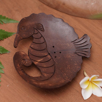 Novica Handmade Serene Seahorse Coconut Shell Soap Dish