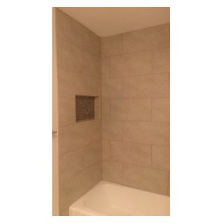 BATHROOM - 12" x 24" Gray Wall Tile / 5" x 24" Wood Plank Floor Tile ...