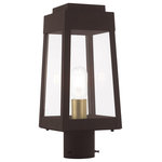 Livex Lighting - Livex Lighting Bronze 1-Light Outdoor Post Top Lantern - This updated industrial design comes in a tapering solid brass bronze frame with a sleek, straight-lined look and features clear glass panels.