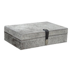 11 in. x 2 in. Grey Hair-on Leather Decorative Box - Decorative Boxes