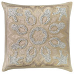 Company C - Cassandra Hand Embroidered 22"x22" Decorative Pillow, Driftwood - Not one, but two hand-embroidery techniques pop atop our Cassandra pillows sumptuous silken fabric to create a beautifully exotic damask motif-and a work of art for the home.