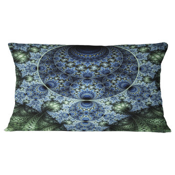 Blue And Green Spiral Fractal Art Abstract Throw Pillow, 12"x20"
