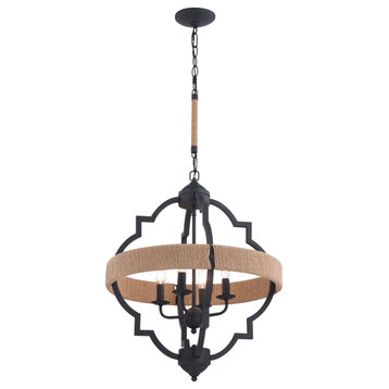 Beaumont 20" 4-Light Pendant Textured Gray With Natural Rope