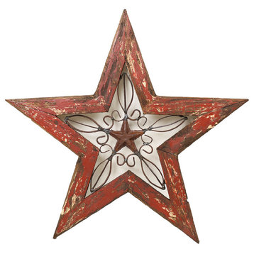 Wood and Iron Wall Texas Star-Wall Decor, Red