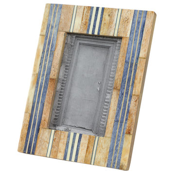 Rectangular Multicolor Striped Resin and Bone Picture Frame