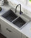 Karran 33" Top Mount Double Bowl 50/50 Quartz Kitchen Sink, Grey With Faucet