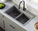 Karran 33" Top Mount Double Bowl 50/50 Quartz Kitchen Sink, Grey With Faucet