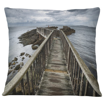 Wooden Pier on North Irish Coastline Sea Bridge Throw Pillow, 16"x16"