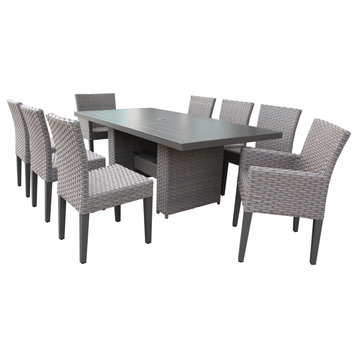 Rectangular Patio Dining Table,6 Armless Chairs,2 Chairs,Arms Grey Stone