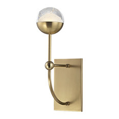 Boca 1 Light LED Wall Sconce, Aged Brass Finish, Clear, Etched Glass