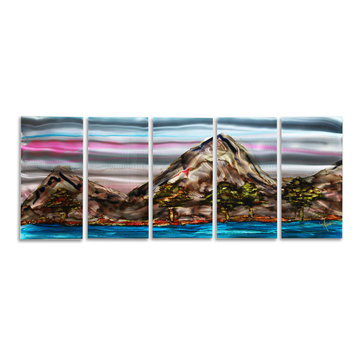 Terrain - Brown, Green, Pink & Blue Abstract Metal Painting, Unique Wall Art,