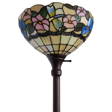 Tiffany Style Dragonfly Torchiere Floor Lamp 70" Tall