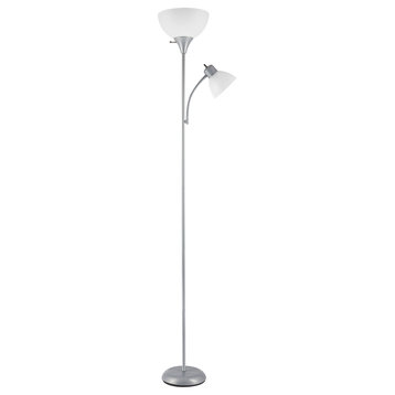 Delilah 72" Torchiere Floor Lamp With Adjustable Reading Light, Silver