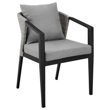 Armen Living Aileen Outdoor Fabric/Rattan Dining Chairs in Gray/Black (Set of 2)
