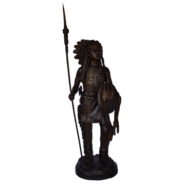 Indian Chief Made of Very Detailed Bronze Statue Size: 24"L x 18"W x 53"H.