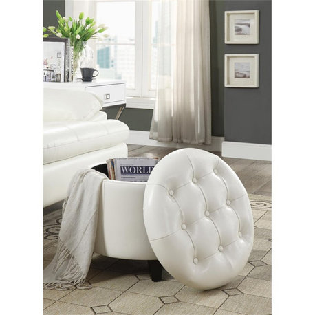 Convenience Concepts Designs4Comfort Round Ottoman in Ivory Faux Leather Fabric