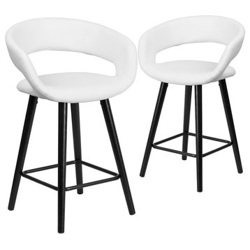 Brynn Series 24" High Contemporary White Vinyl Counter Height Stools, Set of 2