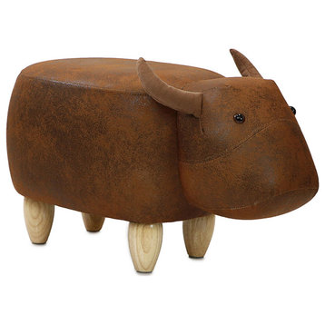 14" Seat Height Animal Shape Ottoman Furniture Brown Cow