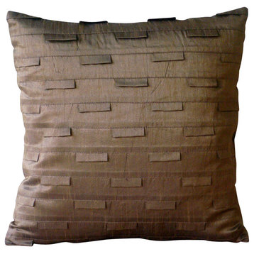 Pintucks Brown Euro Pillow Shams, Art Silk 26"x26" Euro Sham, Brown Ocean