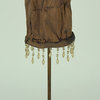 Vintage Style Accent Lamp with Brown Beaded Fringe Fabric Shade Set of 2