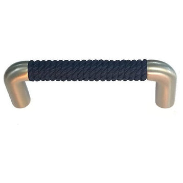 Nautiluxe Nautical Rope Drawer Pull, Navy/Satin Nickel