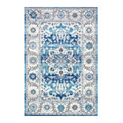 Transitional Medallion Floral Rug, Aqua, 4'x6'