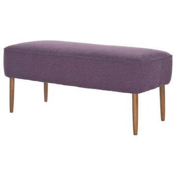 Contemporary Upholstered Bench, Birch Wood Legs With Comfortable Seat, Plum