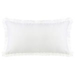 HiEnd Accents - Extra Long Off-White Linen And Off-White Lace Trim Pillow, 21x34 - Wash Instructions: Spot Clean Recommended