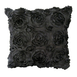KH Window Fashions, Inc. - Textured Rose Pillow, Black, 18"x18", Without Insert - Decorative Pillows