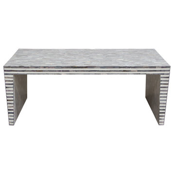 Mosaic Cocktail Table With Bone Inlay, Linear Pattern