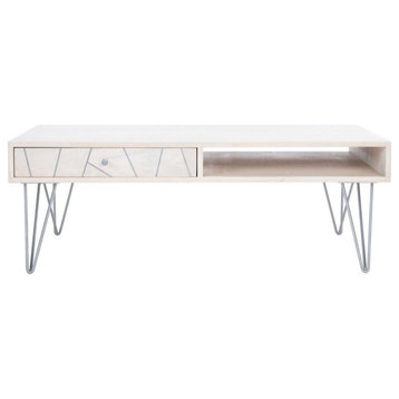 Carter Coffee Table, Whitewash/Silver