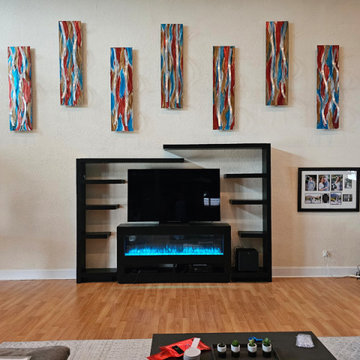 Custom Modern Floating Shelf Entertainment System with Fireplace Console