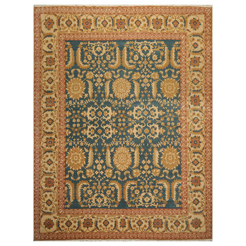 08'00''x10'06'' Teal Gold Color Hand Knotted Persian 100% Wool Traditional Rug