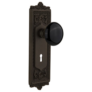 Single Egg and Dart Plate With Black Porcelain Knob, Oil-Rubbed Bronze