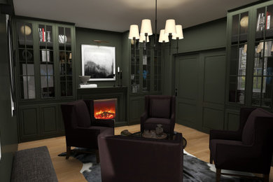 Example of a transitional living room design in Cleveland
