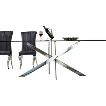 Dining Table With Silver Mirror Tempered Glass Table Top