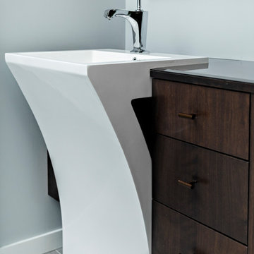Open Contemporary Bath with Walnut Vanity and Hidden Storage