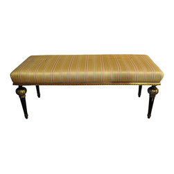 Upholstered Antique Bench with Painted Black Legs - Products