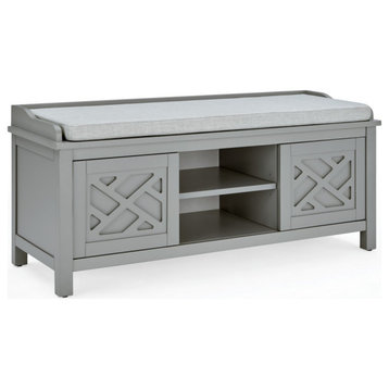 Coventry 45"W Wood Storage Bench, Cushion, Gray