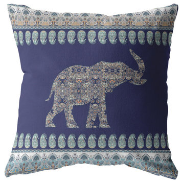 Paisley Elephant Suede Blown and Closed Pillow Navy